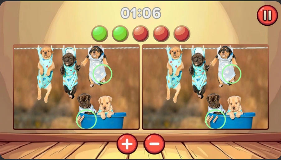 Bloodhound Spot Differences puppy picture comparison with timed progress markers