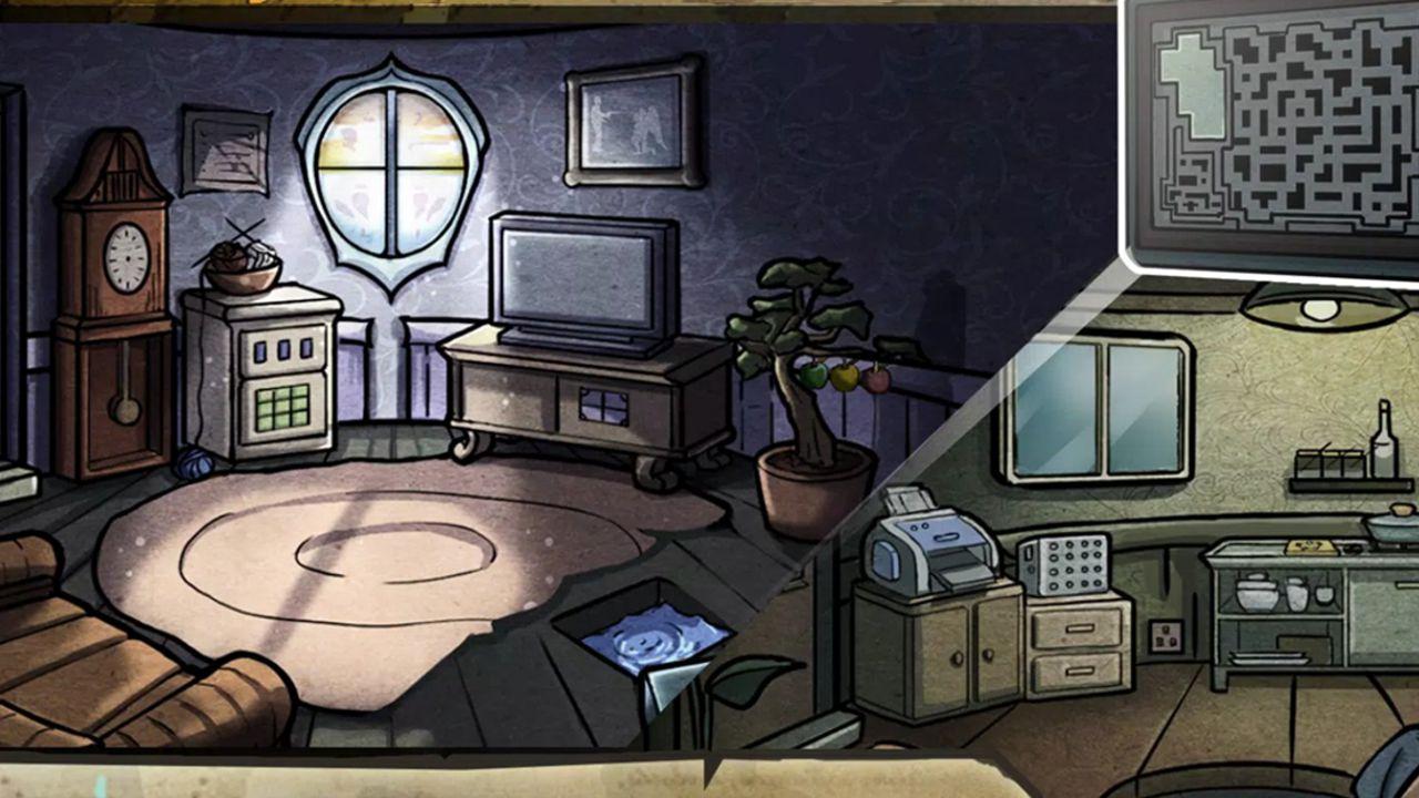 Escape Room: Secret of Memories night living room with a maze puzzle panel