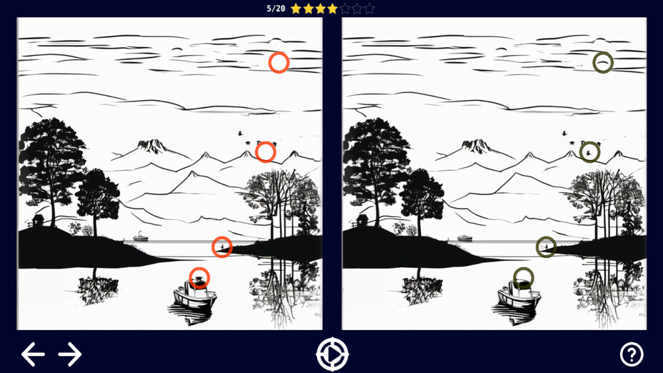 別の白黒の絵でも、線や小物の有無を見比べます。