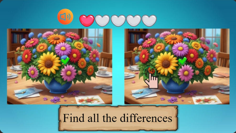 Find the Differences A Colourful World flower bouquet comparison puzzle