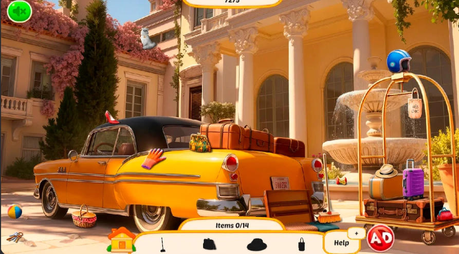Hidden Objects: Caribbean Voyage search beside a vintage taxi at a sunny resort