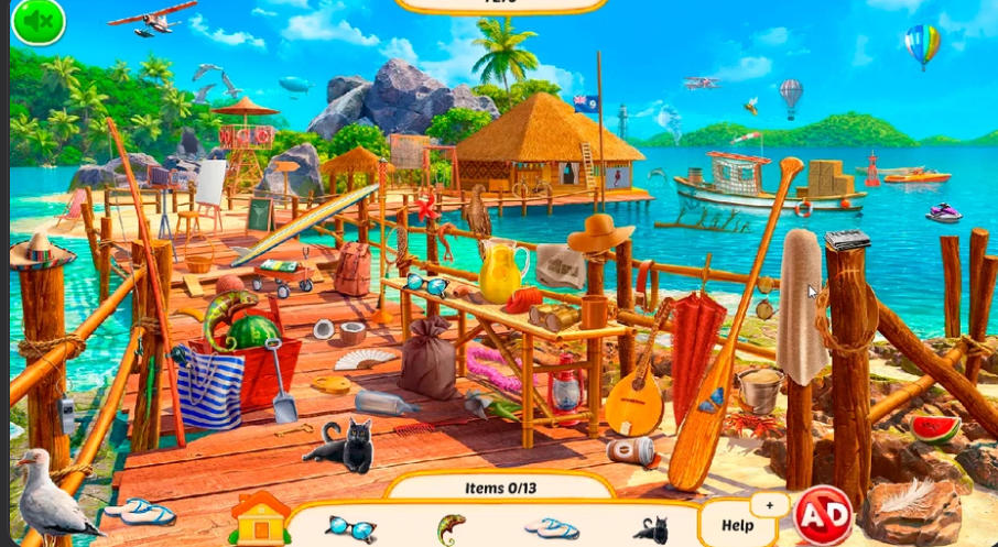 Hidden Objects: Caribbean Voyage hidden object challenge on an island dock