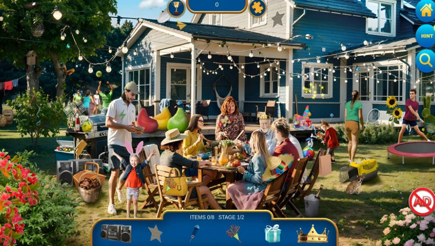 Hidden Object Collection 2 search puzzle at a lively backyard gathering
