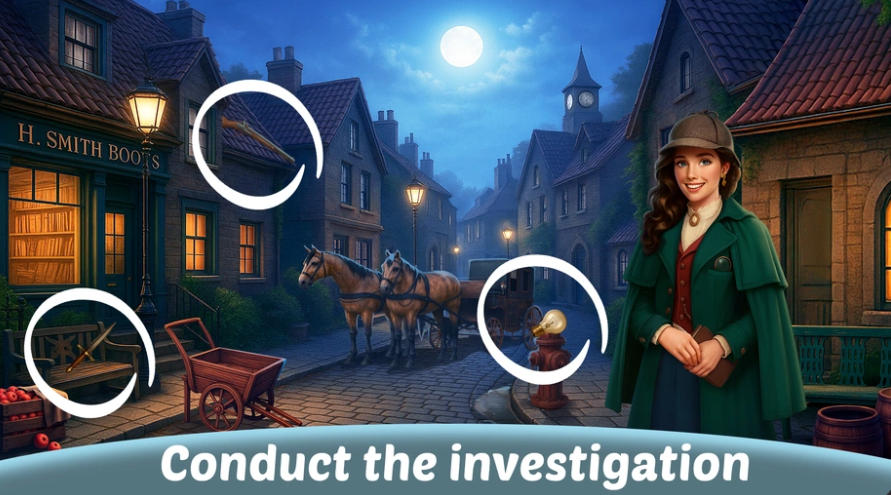 Hidden Object: Emily's Case detective investigating a Victorian street