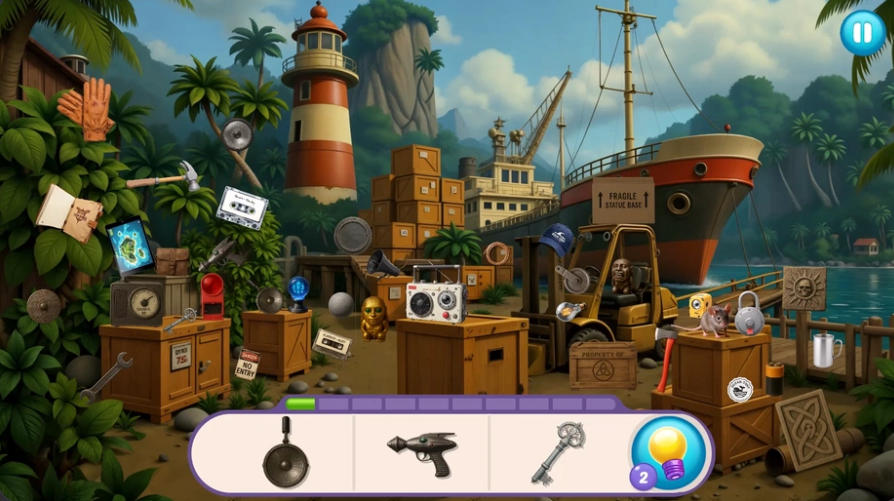 Hidden Objects: Find the Treasure hidden item search near a tropical lighthouse