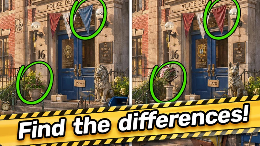 Hidden Object: Investigative Reporter spot-the-difference puzzle at a police station