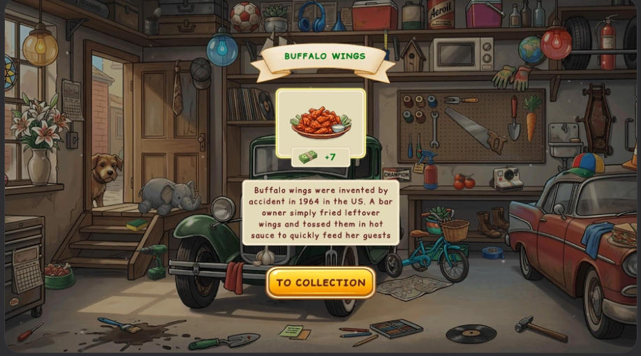 Hidden Objects: Culinary Tour cluttered garage scene with concealed objects