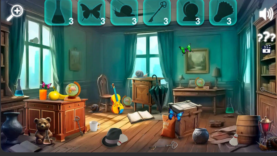 Hidden Objects: Hilltop Manor hidden items in an old study