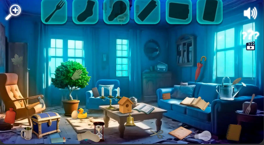 Hidden Objects: Hilltop Manor search-and-find sitting room