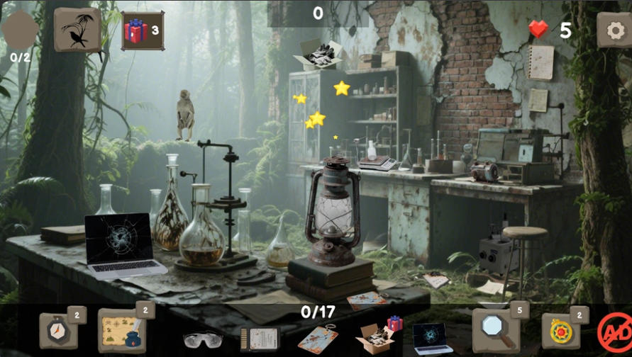 Hidden objects: Lost Island 2 hidden items in a jungle laboratory
