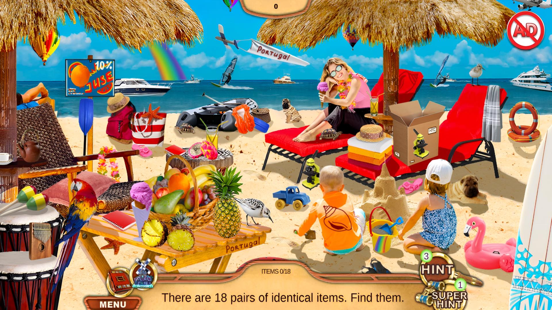 Hidden Objects Trip to Europe 4 sunlit town square with object list