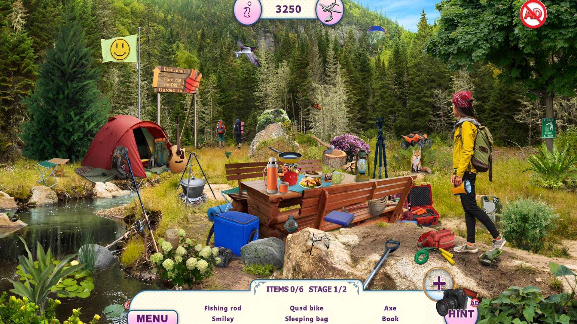Hidden Objects: Weekend in Canada snowy mountain lodge scene with an item list