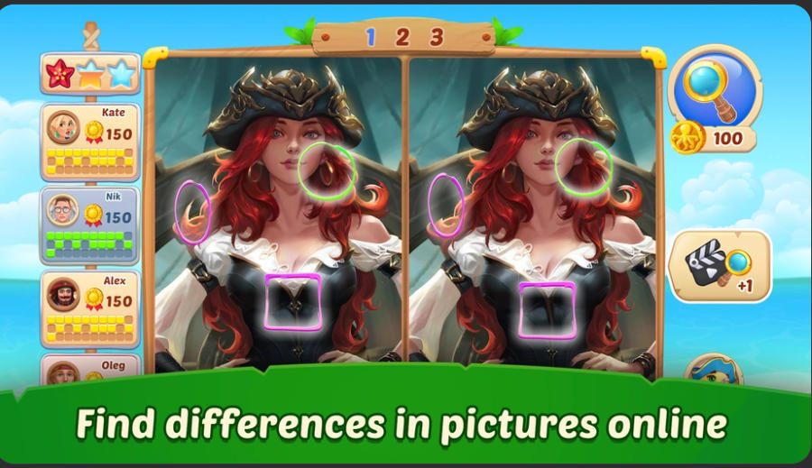 Pirates of 7 Differences online pirate picture puzzle