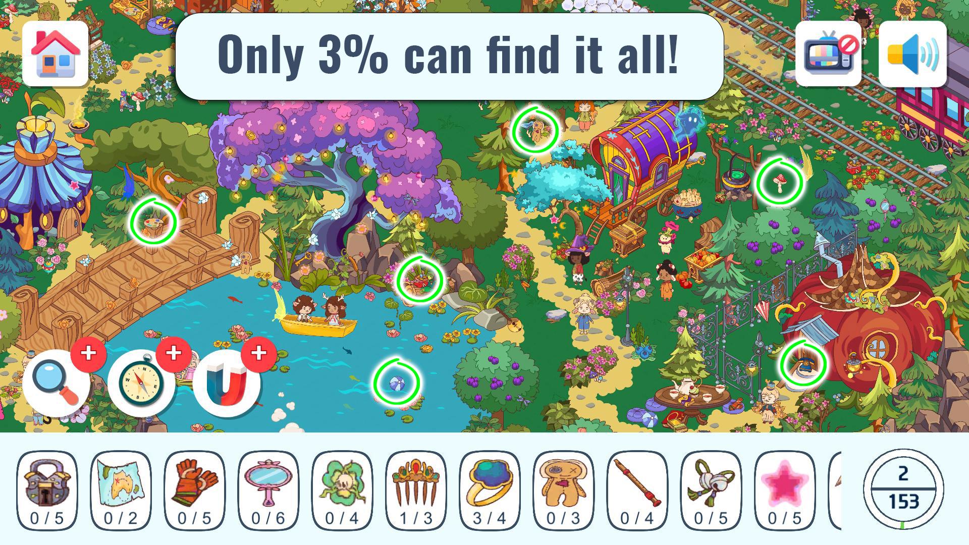 Search And Find Hidden Object scene with concealed items and list