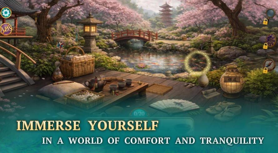 Secret Hall Hidden Objects tranquil Japanese garden book world
