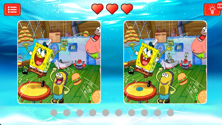 SpongeBob Spot the Differences find 10 differences gameplay