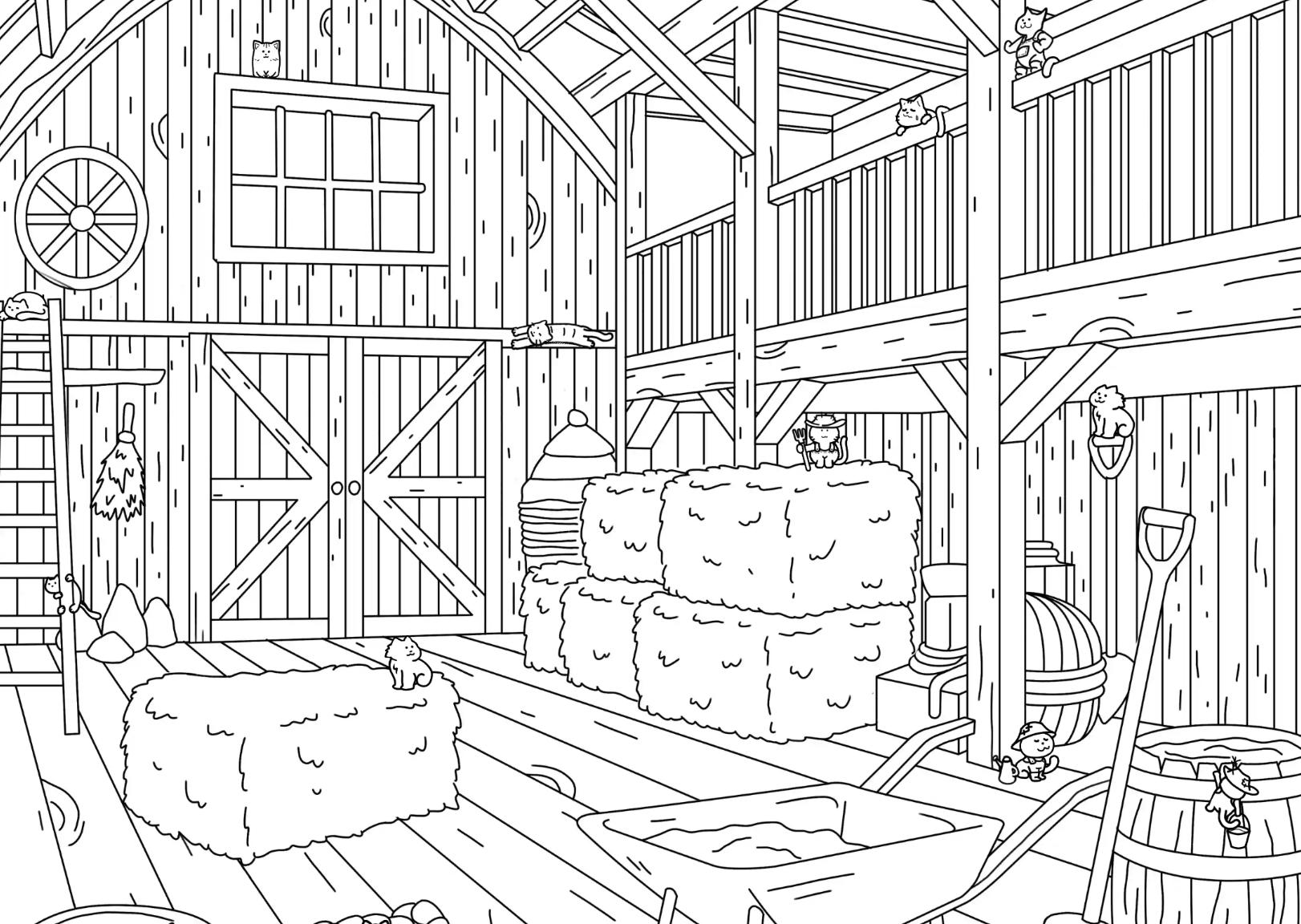 Spot the Cat Hidden Cats crowded barn puzzle