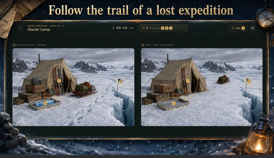 Spot the Differences Expedition Mysteries glacier camp photo comparison