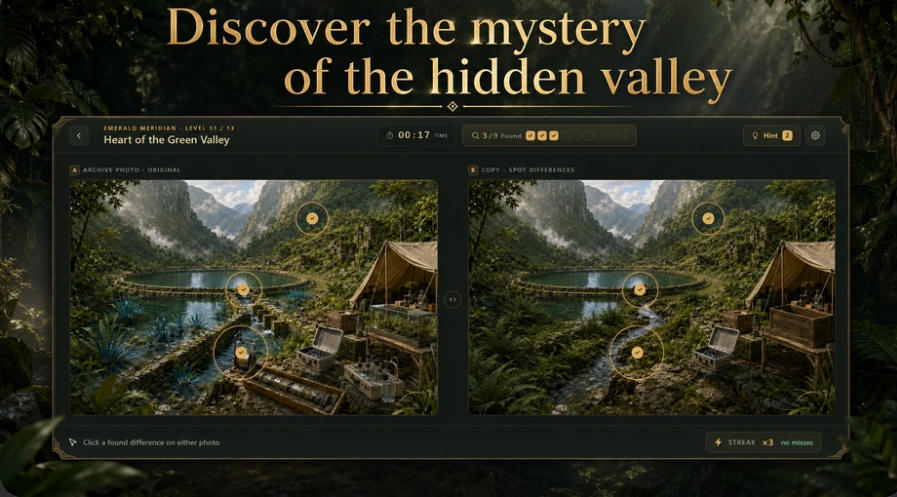 Spot the Differences Expedition Mysteries hidden tropical valley scene