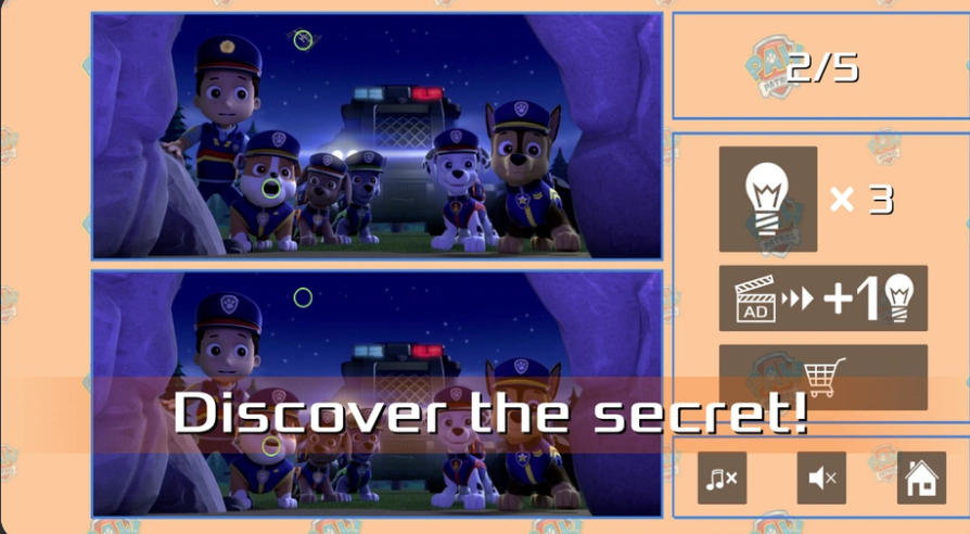Spot the differences: PAW PATROL nighttime rescue scene