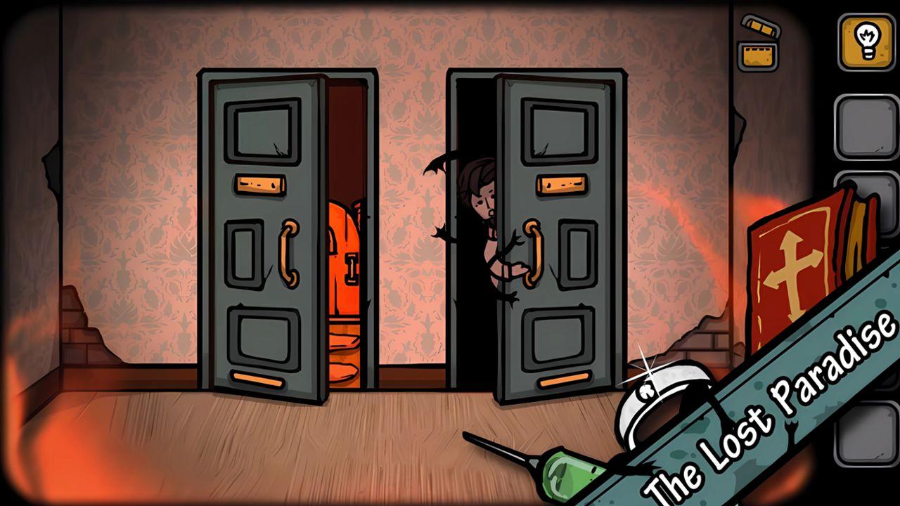 The Lost Paradise ghostly figure with glowing eyes in a dark hallway