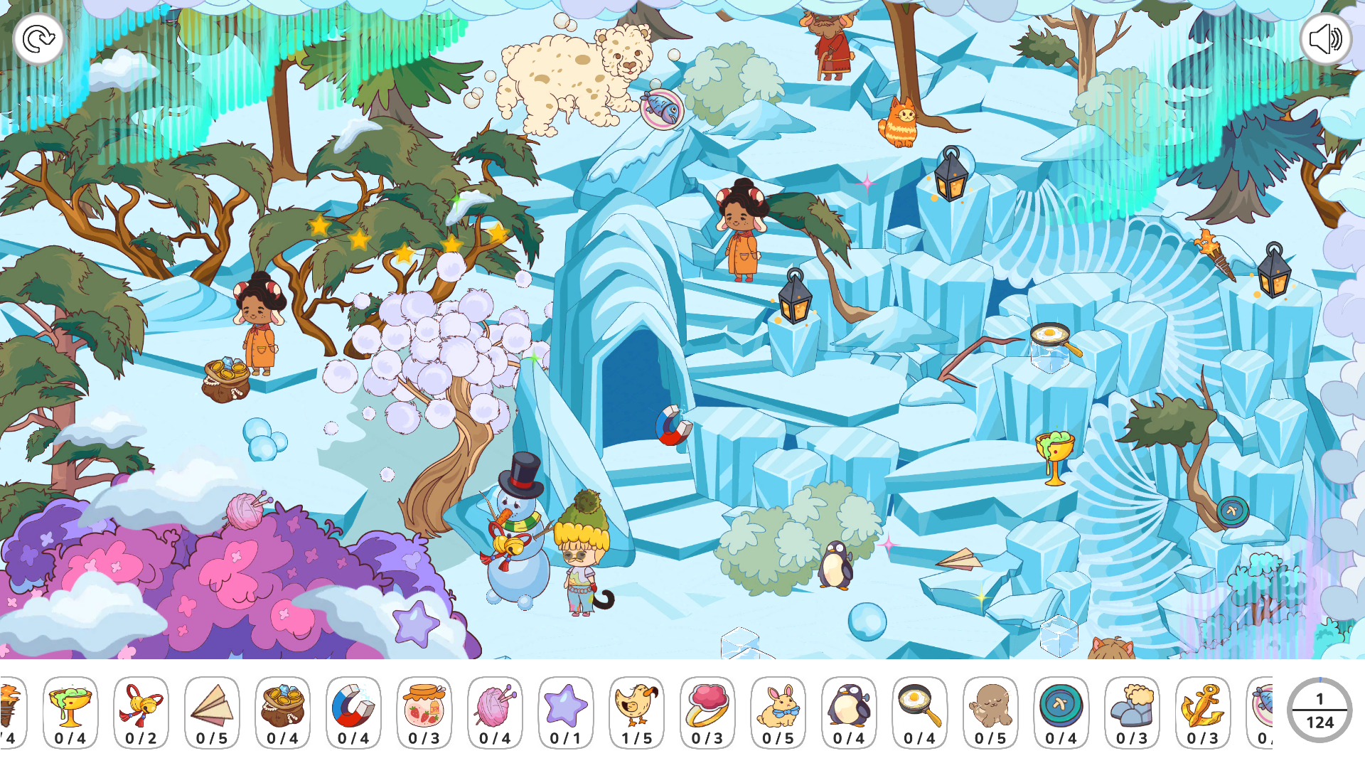 Treasure Hunt - Hidden Objects collection panel with locked item sets